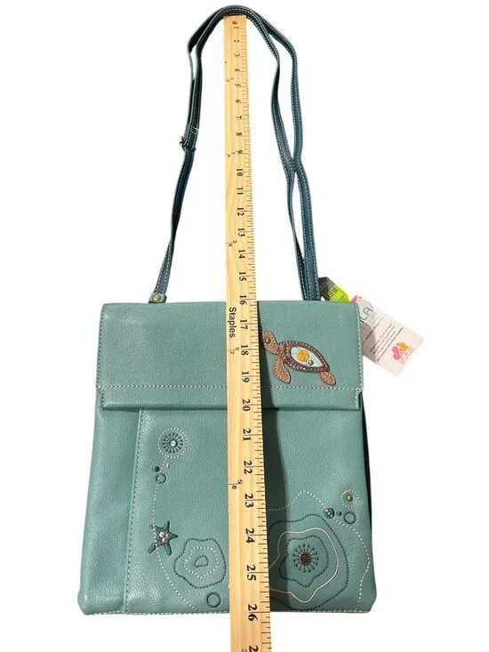 Chala Sea Turtle Faux Leather Crossbody Bag Criss Messenger Bag RFID Teal NEW - Picture 2 of 11